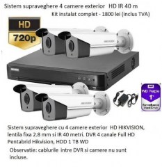 Kit 4 camere Kikvision HD, DVR, HDD si manopera  kit 4 camere supraveghere HD Hikvision